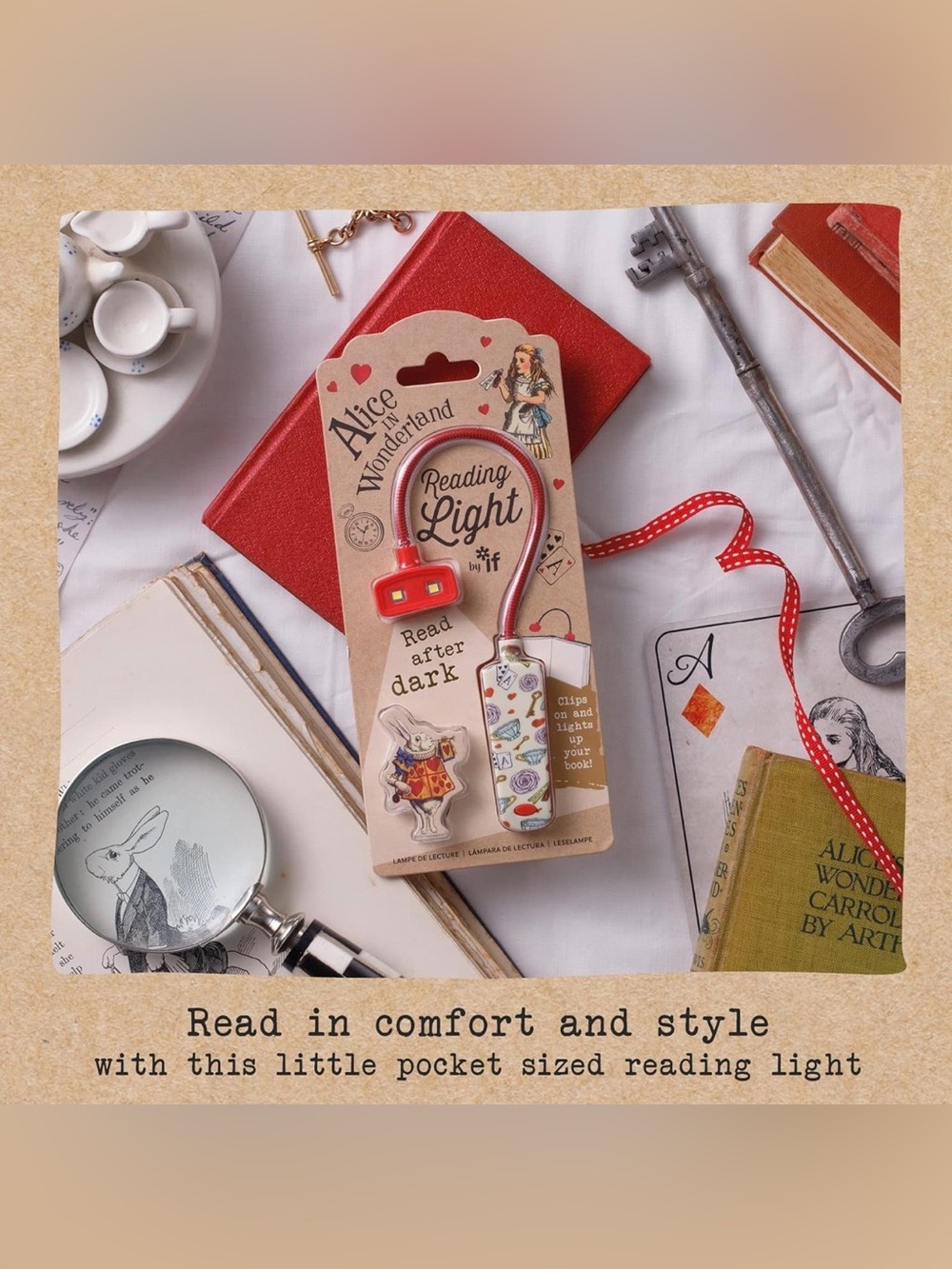 Alice in Wonderland Red Flexible Reading Light, NWT 🫖 ♥️ 🃏 🐇 - Picture 2 of 7